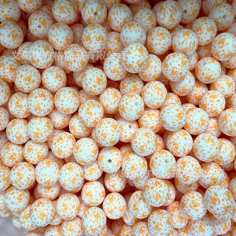 Wholesale 50pcs DIY Christmas Snowman Christmas Tree Printing 15mm Silicone Beads